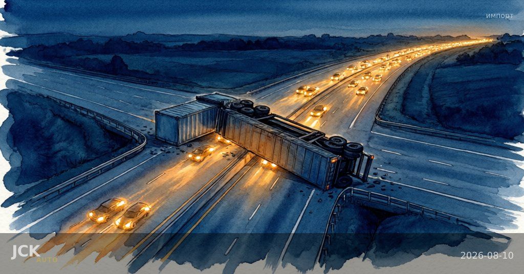 Перевернувшийся тягач спровоцировал 30-километровую пробку на трассе М-4 «Дон»